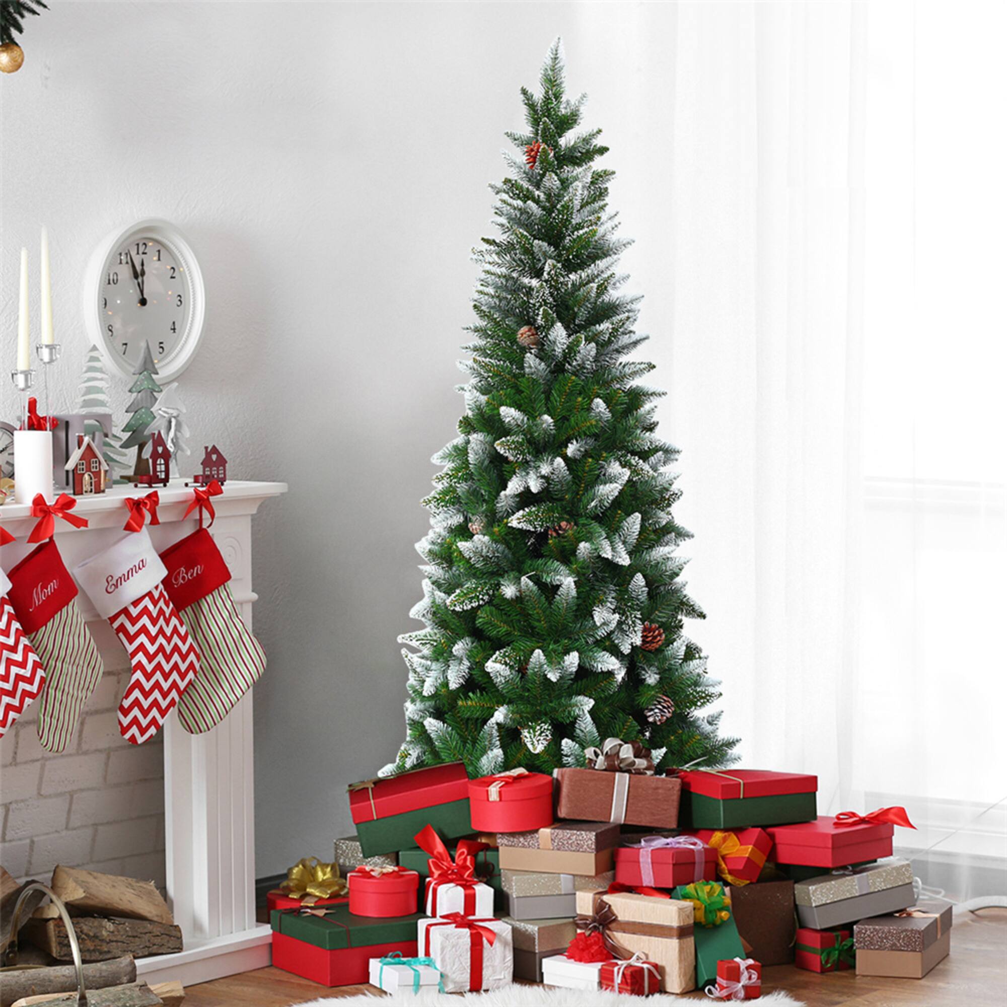 Costway 6ft. Unlit Snow Flocked Pencil Artificial Christmas Tree